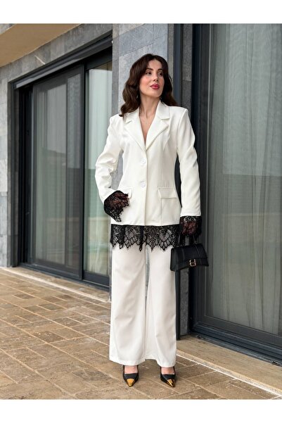 YK FASHION Dantel Detaylı Ceket Takım