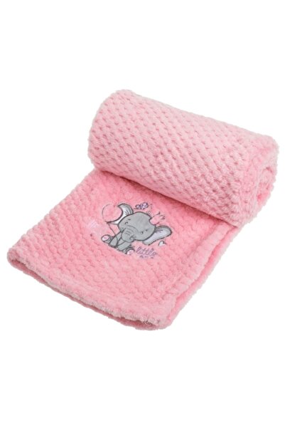OEM Soft baby blanket, pink, with Patterned and Embroidered elephant, 100x75cm