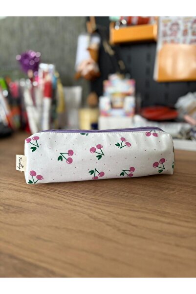 Fiorbag حافظة أقلام مبطنة قابلة للغسل بنمط الكرز، حقيبة أقلام مدرسية بقسم واحد