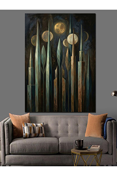 Artmeg Pânză decorativă cu lumini geometrice pentru oraș și cer - Tablou din ...