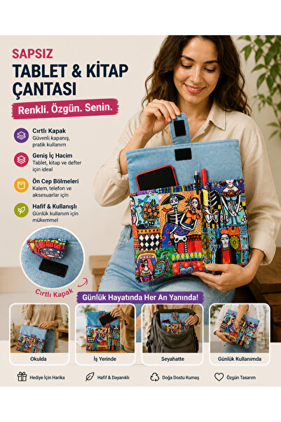 abanasa abanasa Sapsız Tablet ve Kitap Çantası – Renkli Desenli Organizer Kıl...