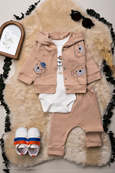 Hopy Kids 1048 Bear with Hat and Embroidery for Baby Boy, 3-Piece Set, 100% C...