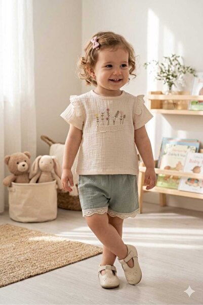 MyPrettyBaby طقم صيفي للفتيات الصغيرات مكون من قطعتين، مصنوع من قماش الموسلين...