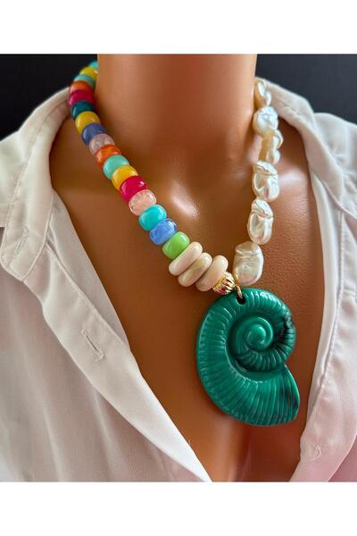 Limi Design Spiral Design Necklace,Bohemian Necklace,Trendy Jewelry,Gift for Women,Pearl Necklace,Colorful Necklace,Summer Jewelry