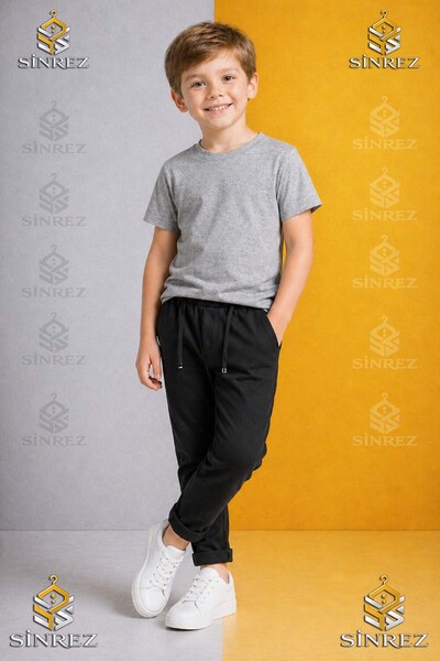 SİNREZ Boys' Plain Trousers 3.Mdl Elastic Waist Lycra Folded Leg Style