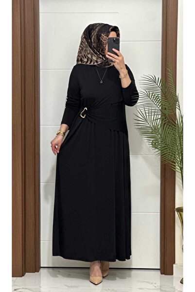 MODA ALMİRA 6621 K 170 SİYAH BEL TOKALI SANDY ELBİSE