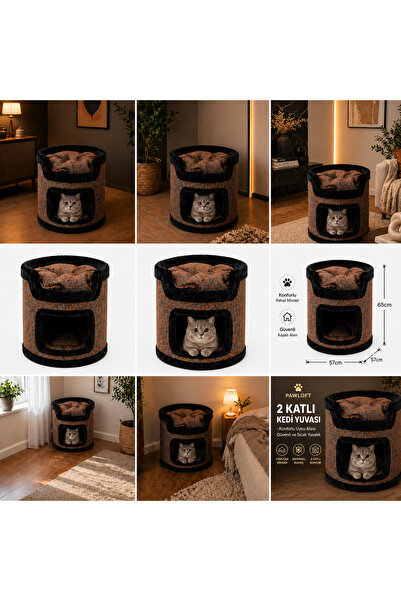 Meşe Home Miyusa 2 Katlı Kedi Evi – Modern, Konforlu ve Şık Kedi Yuvası