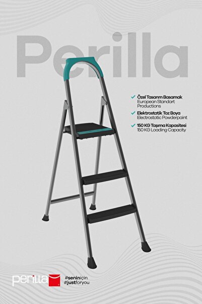 Perilla Riser 2+1 Merdiven | 150 KG Taşıma Kapasiteli, Kaymaz Basamaklı