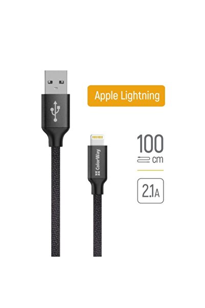 ColorWay Cablu de date, USB la Lightning, 2.1A, 1m - (CW-CBUL004-BK) - Negru