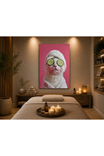 Mgi Design Tablou pe pânză cu pisică de spa – Decor de perete cu pisică drăgu...
