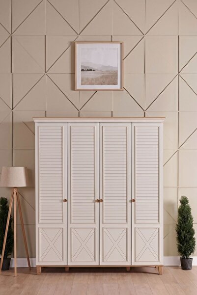 Palmera Atlas 4 Kapaklı Gardırop Mat Aytaşı Modern MDF Taçlı LED Işıklı 186 cm