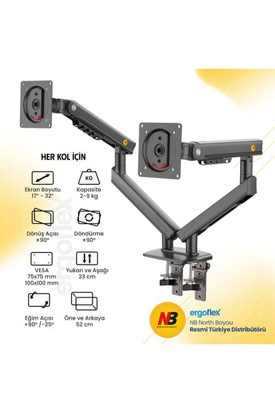 Ergoflex Nb A5C Ergonomic 17-32 Inch Dual Arm 2-9 kg Monitor Stand 2026 Version