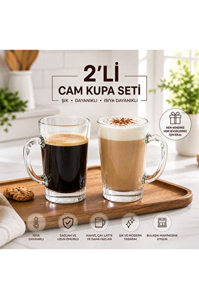 Glass Kulplu Bardak – Kahve, Çay, Latte Uyumlu