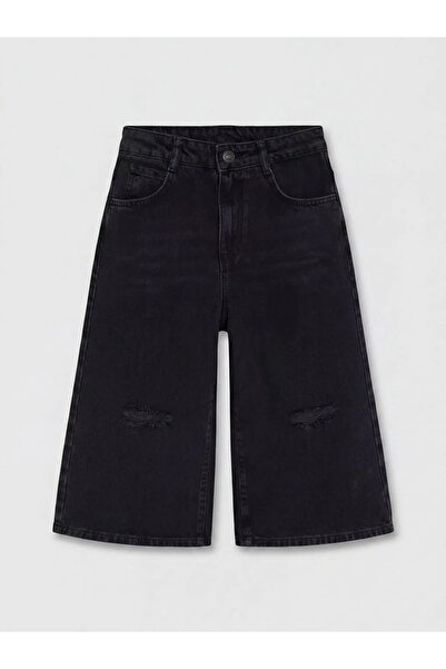 LC Waikiki LCW Kids Siyah Yırtık Detaylı Kız Çocuk Jean Şortolon