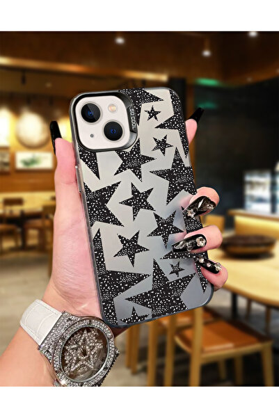 Caseji iPhone 13/14 Uyumlu Silikon Kenar Sert Arka Anti Düşme Kılıfı Yıldız d...