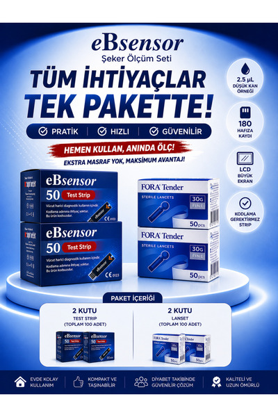 Ebsensor Şeker Ölçüm 2 Kutu Strip (100 ADET) 2 Kutu (100 ADET) Lanset