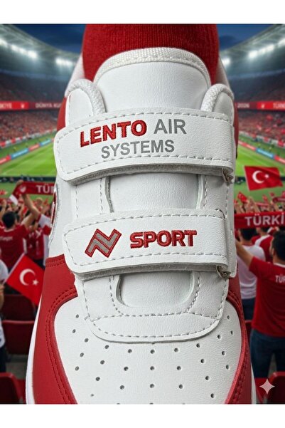 Lento A-43 Unisex Çocuk Beyaz Kırmızı Çift Cırt Cırtlı Spor Ayakkabı – Air Si...