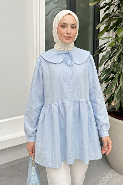Salih Çelebi Wide Collar Tunic Y0140 - Baby Blue