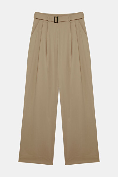 W Collection CAMEL PİLELİ KEMERLİ PANTOLON