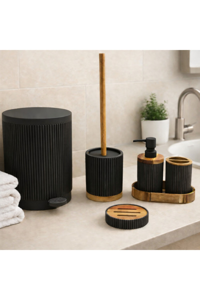 AROW Camellia Siyah Banyo Seti Akrilik 6 parça Yuvarlak TR-6476
