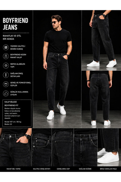 ORVIO Group Men's Black Boyfriend Jean Pants