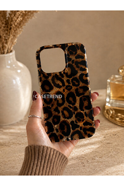 iPhone (16 PRO MAX) uyumlu Parlak Leopar Desenli Kılıf