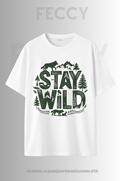 FECCY Premium Stay Wild Printed Hunter Theme Unisex Oversize Γυναικείο T-Shir...