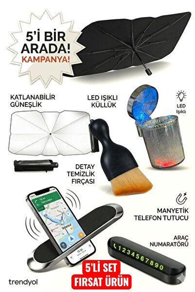 BAMBUKOKU Oto Araba Güneşliği - 5’li Set Araç Şemsiyesi,Telefon Tutacağı,Işık...