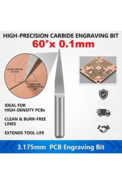 BGA PCB Kazıma Ucu 60°Derece 0.1mm - CNC Router Freze ve Gravür Ucu (Tungsten...