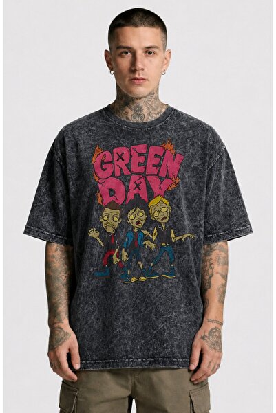 Fuddy Moda Tricou unisex oversize, lavabil, cu imprimeu Green Day Zombie