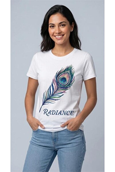 Oversize Tişört - "Radiance" Tavus Kuşu Tüyü Tasarım - %100 Pamuk