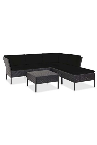 vidaxl Set mobilier de gradina cu perne, 6 piese, negru, poliratan