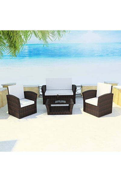 vidaxl Set mobilier de gradina cu perne, 4 piese, maro, poliratan