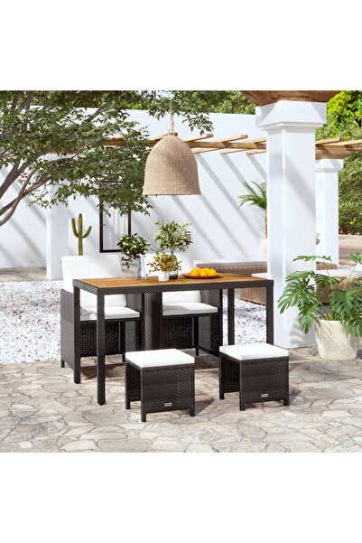 vidaxl Set mobilier de exterior, 5 piese negru, poliratan, lemn acacia