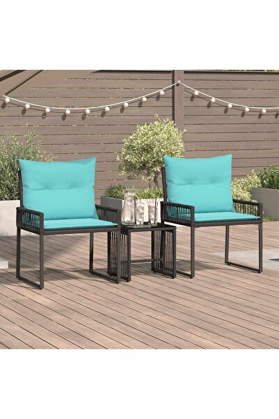 vidaxl Set de Mobilier pentru Exterior cu perna 7 pcs Negru si Turcoaz