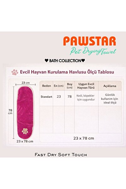 Pawstar Fuchsia Fuşya Evcil Hayvan Kurulama Havlusu-Köpek Kurulama Havlusu- K...