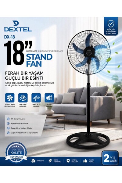 DEXTEL 18" Sanayi Tipi Vantilatör 80W Güçlü Hava Üfleme Ayaklı Fan