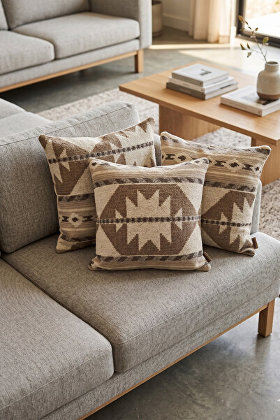 Drawa Home Modern Desenli Dokuma Kırlent Kılıfı Krem Bej Kahverengi 45x45 cm ...