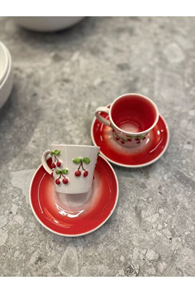 Miko Home & Garden Kiraz Motifli 2 Kişilik Kahve Fincanı Takımı Seramik Türk ...
