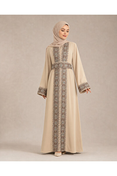 ZENYA Abaya Sahra Abaya Nakış İşlemeli Kuşaklı İçlikli Tesettür Abaya