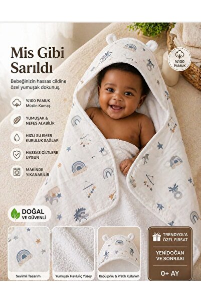 bebek bornoz 80x80 içi havlulu dışı müslin