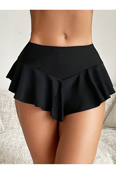 Luna Night Kadın Siyah Yüksek Bel Etekli Bikini Altı – Fırfırlı Şık Tasarım