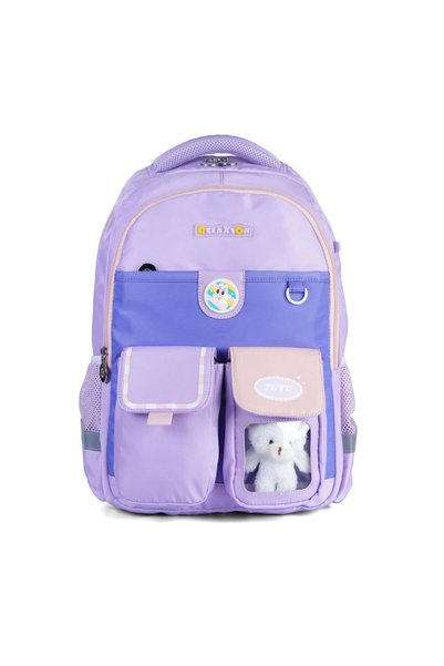 Relaxion Set of 3 Primary School School Bag Backpack Set with Lunch Box and Pen Holder Lilac 1811