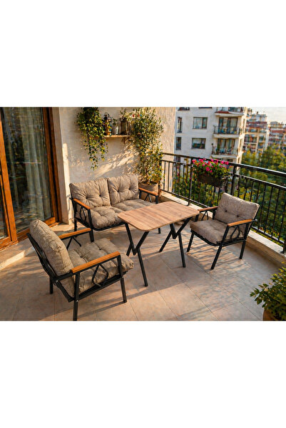 DORUK HOME Damla model balkon mobilyası 2 1 1 90x50 masalı bahçe mobilyası ba...