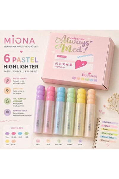 Miona 6'lı Pastel Highligther Fosforlu Kalem Seti