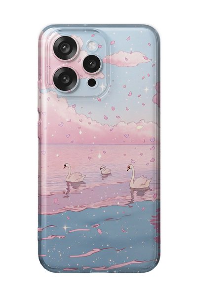 FLAMENKO Oppo Reno 15 / 15F Compatible Pink Sky and Swan Pattern Transparent ...