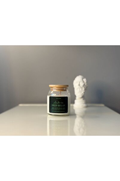 Amber Kokulu Mum %100 Doğal Soya Mumu Bambu Kapaklı Kavanoz Aromaterapi Mum - 170 gr