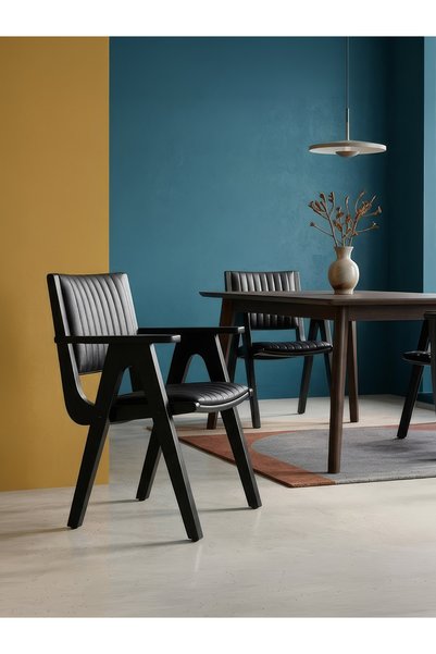 Gazzini Furniture Hugo Kapitone Döşemeli Kolçaklı Ahşap Sandalye