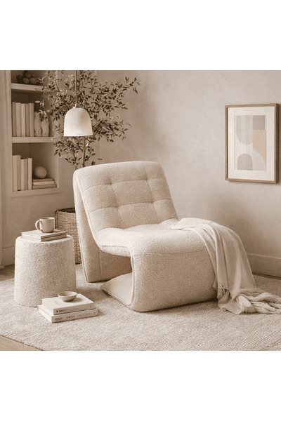 China Made Curved Boucle Chair with Elegant and Comfortable Design - Cream