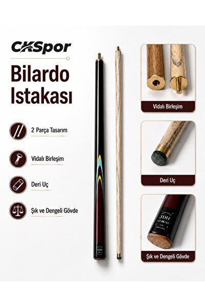 CKSpor Bilardo Istakası 2 Parça Vidalı Birleşim Deri Uçlu Şık Dengeli Ahşap B...